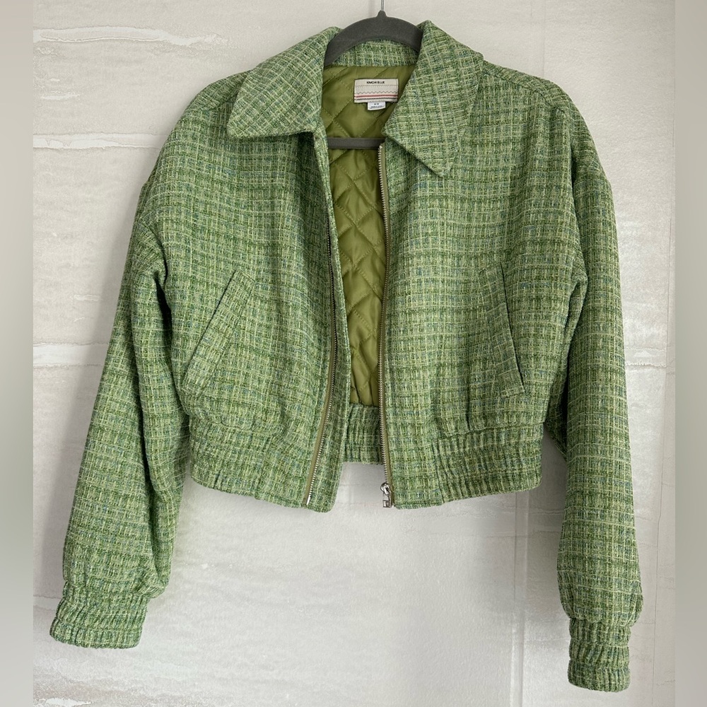 Kimchi Blue Green Tweed Bomber Jacket Women’s Medium Quilted Urban Outfitters